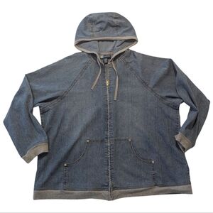 Women 90s Avenue Blues oversize Denim Hooded Jacket ptp 27"